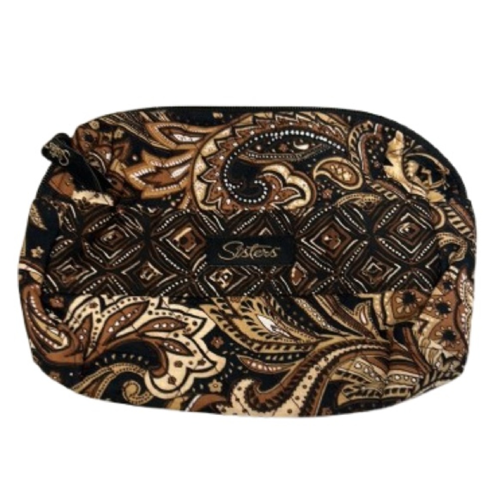 Longaberger SISTERS "Kiss and Make-Up" Quilted Cosmetic Bag Brown Paisley, New